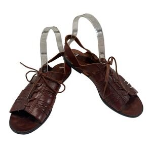 Womens‎ Leather Lace Up Gladiator Sandals Brown Flat Open Toe Size 7.5